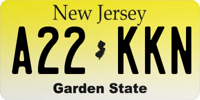 NJ license plate A22KKN