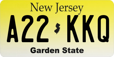 NJ license plate A22KKQ
