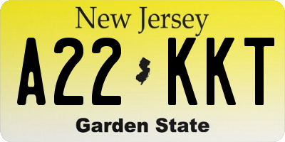 NJ license plate A22KKT