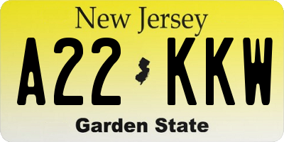 NJ license plate A22KKW