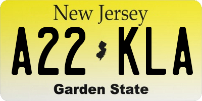NJ license plate A22KLA
