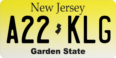 NJ license plate A22KLG