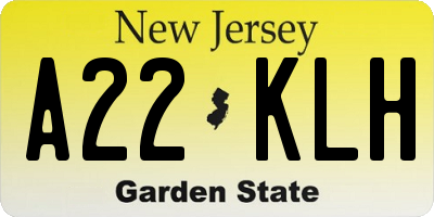 NJ license plate A22KLH