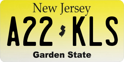 NJ license plate A22KLS