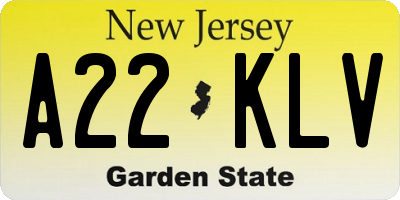 NJ license plate A22KLV