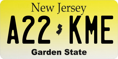 NJ license plate A22KME