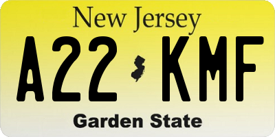 NJ license plate A22KMF