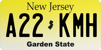 NJ license plate A22KMH