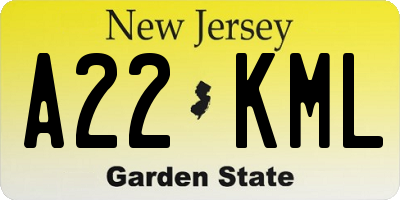 NJ license plate A22KML
