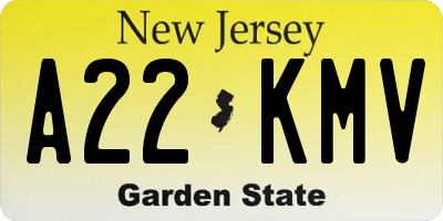 NJ license plate A22KMV