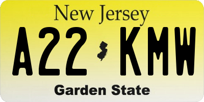 NJ license plate A22KMW