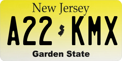 NJ license plate A22KMX