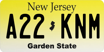 NJ license plate A22KNM