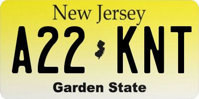 NJ license plate A22KNT