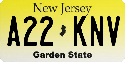 NJ license plate A22KNV