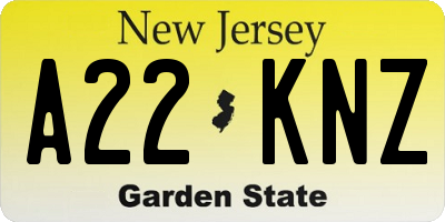 NJ license plate A22KNZ