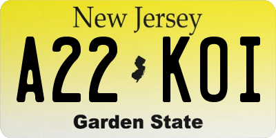 NJ license plate A22KOI