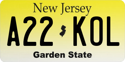 NJ license plate A22KOL