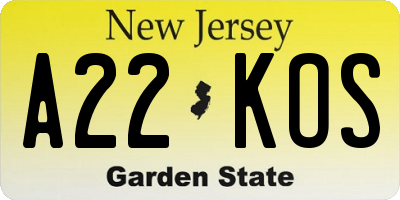 NJ license plate A22KOS