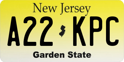 NJ license plate A22KPC