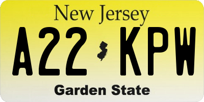 NJ license plate A22KPW