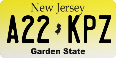 NJ license plate A22KPZ