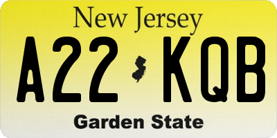 NJ license plate A22KQB