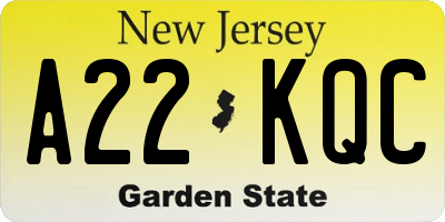 NJ license plate A22KQC