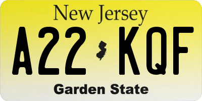 NJ license plate A22KQF
