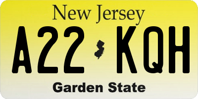 NJ license plate A22KQH