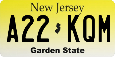 NJ license plate A22KQM