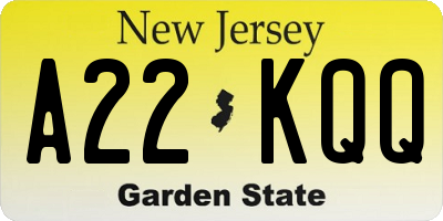 NJ license plate A22KQQ