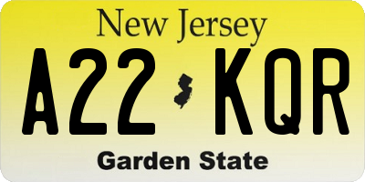 NJ license plate A22KQR