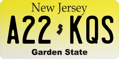 NJ license plate A22KQS