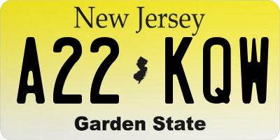 NJ license plate A22KQW