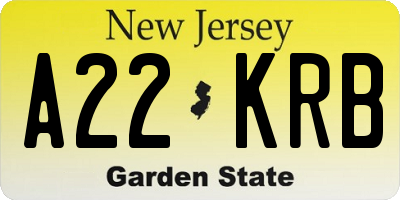 NJ license plate A22KRB