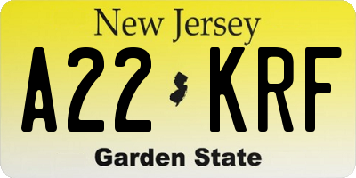 NJ license plate A22KRF