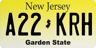NJ license plate A22KRH