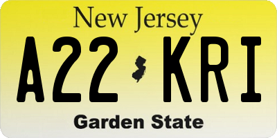 NJ license plate A22KRI