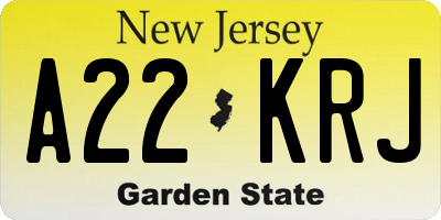 NJ license plate A22KRJ