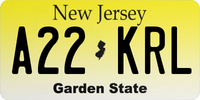 NJ license plate A22KRL