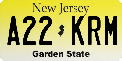 NJ license plate A22KRM