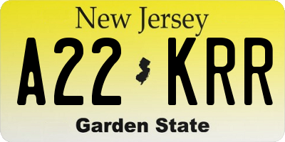 NJ license plate A22KRR