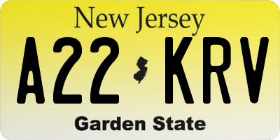 NJ license plate A22KRV