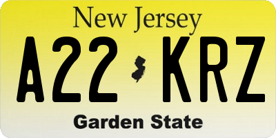 NJ license plate A22KRZ
