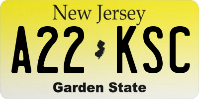 NJ license plate A22KSC