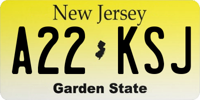 NJ license plate A22KSJ