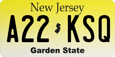 NJ license plate A22KSQ