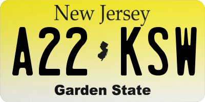 NJ license plate A22KSW