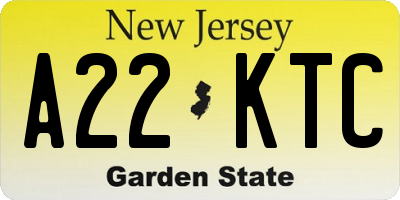 NJ license plate A22KTC